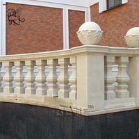 Balustrade en marbre beige crème classique sur mesure BLVE, style européen, main courante en pierre naturelle pour la décoration de villa