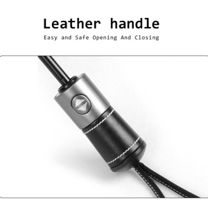 Customized Handle Auto Open and Close Compact Folding Umbrella Leather Handle Black Metal <b>Frame</b> for Business Gifts - Product Image 5