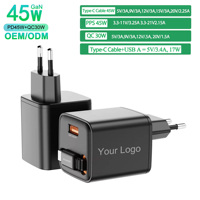 Pengisi Daya GaN 45W Terbaru, Dapat Ditarik, USB Type C, Adaptor Pengisian Cepat, Multi Colokan EU UK AU, Charger Perjalanan Grosir