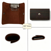 PavinCrafter Funda para llaves de cuero genuino con 6 ganchos y cierre a presión, color marrón, multifunción |   Diseño de billetera compacta para hombres y mujeres