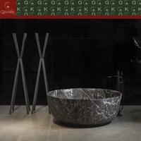 Baignoire en marbre gris foncé à profil bas GOLDKING, style moderne, avec veines blanches, sur mesure OEM