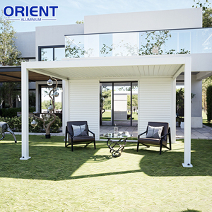 Pergola en aluminium, fabrication directe d'usine, <span class=keywords><strong>toit</strong></span> à lames orientables, imperméable et motorisé, protection solaire, véranda en verre - Product Image 1