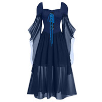 Robe longue gothique de cosplay Halloween Echo pour femme, en polyester noir transparent avec lacets aux épaules et détails en maille, idéale pour les fêtes (ODM)