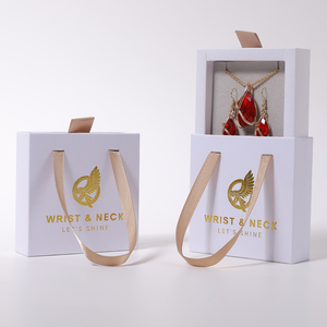 Eco-Friendly Custom Logo Sliding Drawer Jewelry <b>Gift</b> <b>Box</b> With Ribbon Handle Rigid Cardboard <b>Box</b> for Necklace Pendant Packaging - Product Image 1