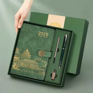 Luxury Business Gift <b>Set</b> Customized Logo A5 Leather <b>Notebook</b> China Hardcover Style with Sewing Binding - Product Image 4