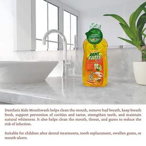 DentFatis Fresh Strawberry Flavor Rafraîchisseur d'haleine sans alcool Rince-bouche pour enfants Blanchiment des dents et santé bucco-dentaire Taille régulière - Product Image 4