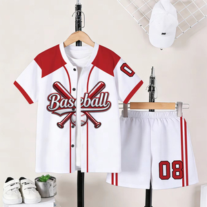 Maillot de baseball personnalisé pour enfants, rouge, sublimé, en mesh, boutonné, pour les jours de match - Product Image 1