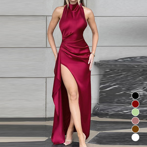 Vestido Casual de Fiesta Largo hasta el Suelo con Cuello Redondo y Sin Mangas, Silueta en A, Estilo Europeo Americano para Mujer, Tejido de Chifón Lavable - Product Image 1