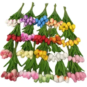 Buquê de tulipas artificiais multicoloridas PU, arranjo de flores com toque real para decoração de casamento, escritório e sala de estar