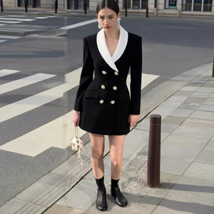 <span class=keywords><strong>Abito</strong></span> Blazer da Donna <span class=keywords><strong>Nero</strong></span> Elegante con Risvolto e <span class=keywords><strong>Doppio</strong></span> <span class=keywords><strong>Petto</strong></span>, Mini <span class=keywords><strong>Abito</strong></span> alla Moda con Contrasto di Colore e Vita Stretta per Ufficio - Product Image 1