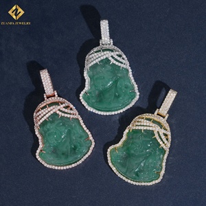 ZUANFA 18K Gold Jade Buddha Pendant With Round Brilliant Cut Diamonds Bezel Setting Luxury Themed Pendants Unisex Pendant - Product Image 5