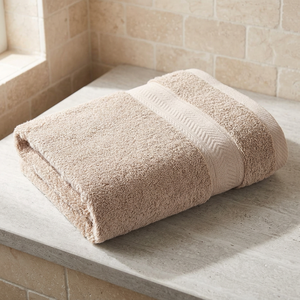Serviette de bain en coton biologique doux de luxe, couleur unie beige, rectangulaire, hypoallergénique, écologique, pour usage hôtelier, adulte - Product Image 1