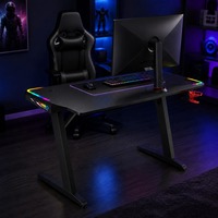 Mesa de Juego Moderna y Resistente con Marco Metálico en Forma de Z, Luces RGB, Portavasos y Superficie de Fibra de Carbono, Escritorio para E-Sports y Carreras