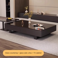 Couchtisch aus Schiefer in Creme-Optik im Simpel-Stil, Wohnzimmer-Möbel, Minimalistischer Holz-TV-Ständer und Couchtisch-Kombination