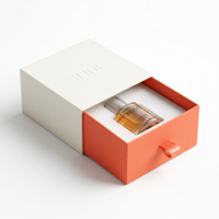 Boîte à parfum minimaliste à couvercle coulissant, logo personnalisé, blanc ivoire, orange corail, emballage en carton rigide, pelliculage mat, portable