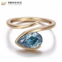 Bague de fiançailles en or jaune 10 carats avec diamant de 2 carats de forme poire bleu cultivé en laboratoire, bijoux fins de Provence pour femmes