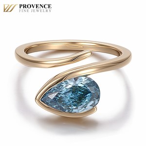 Provence Fine Jewelry 10K Yellow Gold <strong>Diamond</strong> <strong>Ring</strong> Main Stone 2CT Pear Cut Blue Lab Grown <strong>Diamond</strong> Engagement <strong>Ring</strong> for Women - Product Image 3