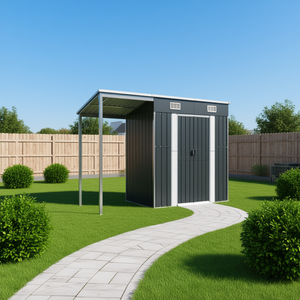 Caseta de jardín grande de acero galvanizado antracita con espacio de almacenamiento de plástico para uso en exteriores - Product Image 2