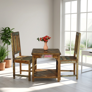 Reclaimed Solid Wooden Small <b>Dining</b> <b>Table</b> Set Two <b>Chair</b> <b>with</b> <b>Table</b> Coffee <b>Table</b> Set Furniture For Living Room Restaurant Hotel - Product Image 2