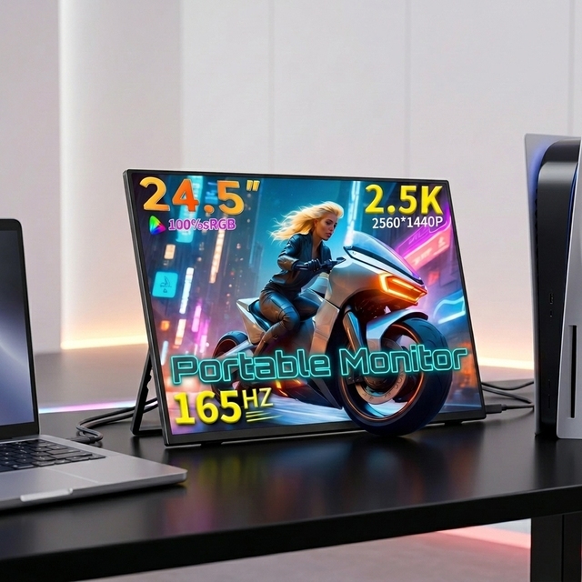 24.5 Inch 2K 165Hz Portable Monitor 2560x1440 QHD IPS Gaming Display with Type-C Built-in Stand for Laptop PS5 Switch