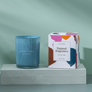 Pot en verre coloré peint de 7x8cm avec boîte-cadeau de bougie parfumée à la cire de soja naturelle - Product Image 6