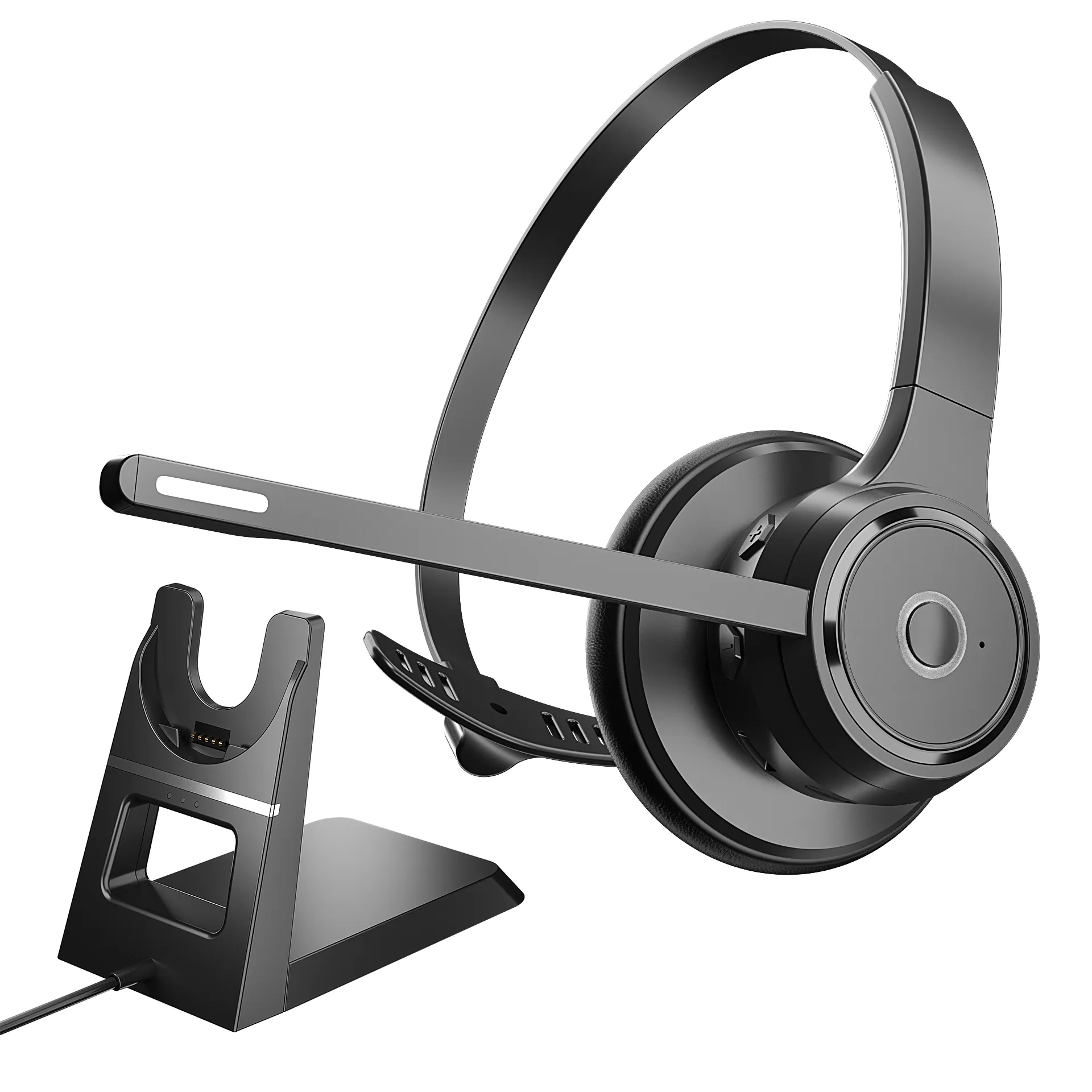 Auriculares inalámbricos BT 5,3 al por mayor con micrófono Auriculares de una sola oreja con base de carga Dongle para oficina de centro de llamadas