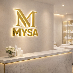 Enseigne Lumineuse LED Personnalisée Extérieure Intérieure en Métal Doré Acrylique 3D, Lettres Rétroéclairées pour Nom d'Entreprise, Société ou Salon de Coiffure - Product Image 1