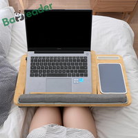 Support d'ordinateur portable réglable en bambou moderne pliable pour bureau à domicile avec grande fente pour tablette et trous de refroidissement pour poignets souples