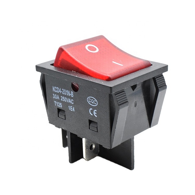 KCD4-201N-B T125 CQC Power Rocker Switch With Red Light 30A 250VAC Electric Oven Electric Heater Button Switch 4Pin 2 Position