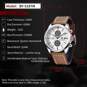 Personaliza Tu Propio Logotipo, Reloj de Cuarzo Benyar 5187 BY-5187 con Correa de Cuero, Reloj de Pulsera Deportivo, Clásico, Casual y de Moda para Hombre - Product Image 3