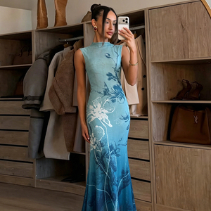 Vestido Maxi de Malla con Estampado Floral Elegante de Estilo Neo-Chino Vintage - Product Image 4