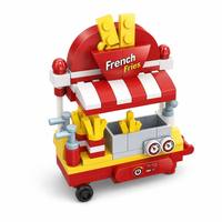 Set de Bloques de Construcción de Carrito de Comida con Papas Fritas Rojas Personalizadas, Juguetes para Niños, Mini Puesto de Comida Callejera, Modelo de Ensamblaje DIY para Exhibición y Juego