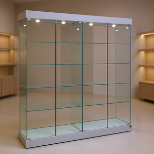 Vitrina Moderna de Vidrio 145x46x190 Cm Gris Claro con 4 Luces Halógenas y Puertas con Cerradura - Product Image 3