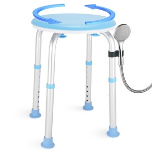 <b>Adjustable</b> <b>Height</b> Aluminum Alloy Shower <b>Stool</b> With Shower Head Holder Blue Bathroom Safety Equipment - Product Image 1