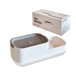 Mutfak sıvı sabunluk köpük kabarcık sabunluk Set sünger tutucu ve temizlik için ekstra depolama ile yemekleri yıkama
