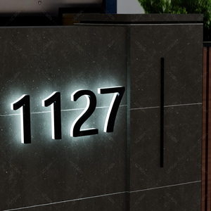 Produttore 304 personalizzato 316 Halo Lit <span class=keywords><strong>in</strong></span> acciaio inox numero di casa 3D spazzola lettere <span class=keywords><strong>da</strong></span> <span class=keywords><strong>parete</strong></span> <span class=keywords><strong>in</strong></span> <span class=keywords><strong>metallo</strong></span> decorativo - Product Image 3