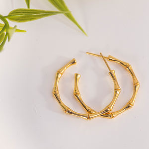 Aros Clásicos Bohemios para Mujer, Chapados en Oro, Plata, Resistentes al Agua, con Forma de Corazón, Bambú, Geométricos, de Acero Inoxidable, para Boda - Product Image 3