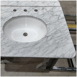 Top per lavabo singolo sottopiano ovale in marmo bianco <span class=keywords><strong>Carrara</strong></span> per bagni di grandi hotel e proprietà di lusso - Product Image 2