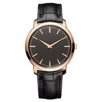 Montre de luxe automatique 2026 avec lunette sertie de diamants, boîtier en acier inoxydable or rose, cadran en cristal saphir, bracelet en cuir véritable
