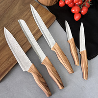 Ensemble de 6 couteaux de cuisine professionnels en acier inoxydable avec lames revêtues et support en plastique – Vente en gros