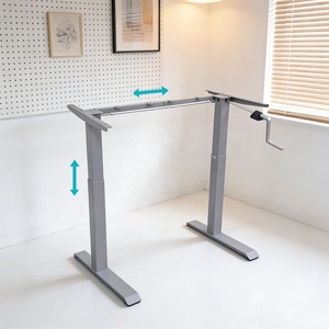 Supporto per Scrivania Ergonomica Regolabile in Altezza con Manovella, Telaio a <span class=keywords><strong>Due</strong></span> Gambe in Ferro per Casa e Ufficio - Product Image 2