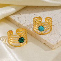 Mehrschichtige Naturstein-Damenringe Edelstahl-Schmuck Goldring Breite Öffnung Wasserdichte Ringe Statement-Schmuck Colgante
