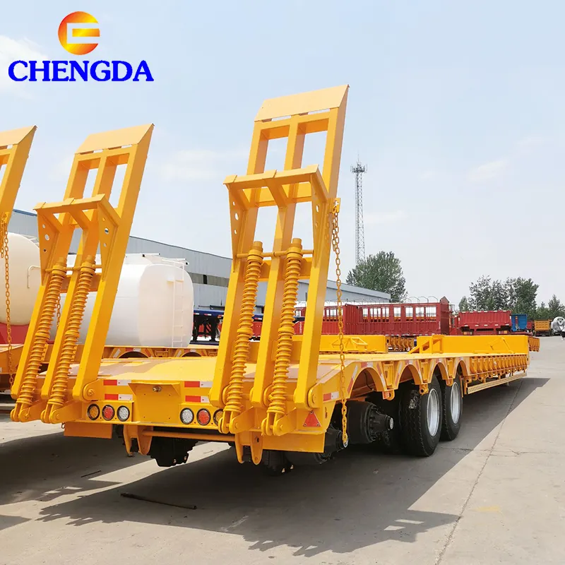 New Arrival Low Bed 60 Ton Used 3 Axles Bulk Cargo Carrier 40Ft 45Ft Low Bed Lowboy Trailer For Sale