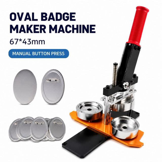 High Quality 67x43mm Manual Tinplate Badge Making Machine Rotary Button Maker with Blank Badge Supplies Kit