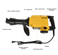 Marteau perforateur électrique rotatif 1200W, 65A, qualité industrielle, acier inoxydable, outil de démolition de murs 65MM, batterie 5.0AH, 110V-220V