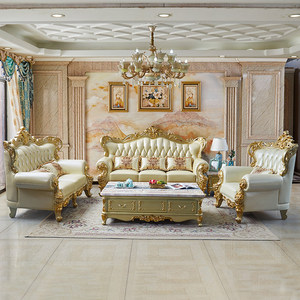 Ensemble de canapés en cuir véritable de style européen et américain, cadre en bois massif, rembourrage en éponge, meubles de salon de luxe, nouveauté 2024 - Product Image 4