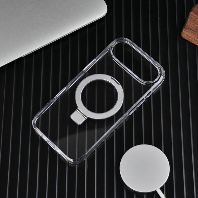 For iPhone 17 High Clear Case PC+TPU Hybrid Folding Stand Magnetic Phone Case for iPhone 17 Air 17 Pro 17 Pro Max