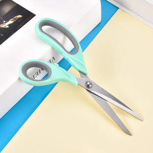 Stainless Steel Office Scissors 19cm Green Gray Handle For Paper Cutting Household Use Children Student DIY - Product Image 4