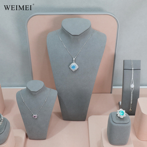 WEIMEI Luxury Gray Velvet Pink <b>Necklace</b> Bust <b>Ring</b> Earring Bracelet Stand Retail Window Boutique Jewelry Counter Display Set - Product Image 6