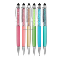 Stylo bille rempli de cristaux avec pointe tactile, logo personnalisé, liquide scintillant flottant, stylo promotionnel pour cadeau